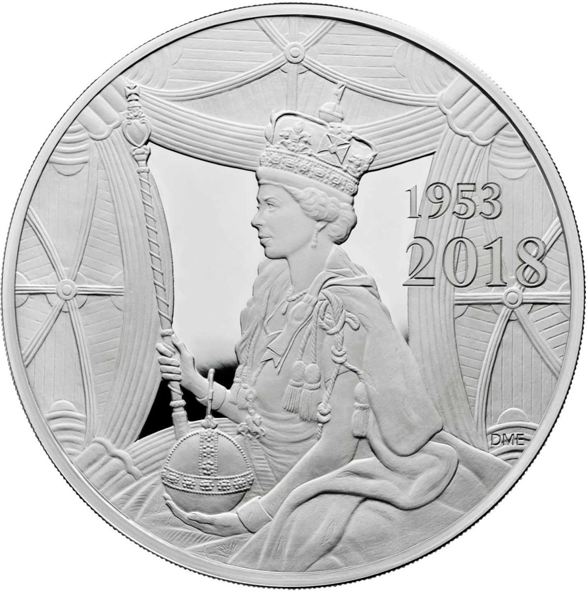 500 Pounds - Elizabeth II Sapphire Coronation; Silver Proof reverse