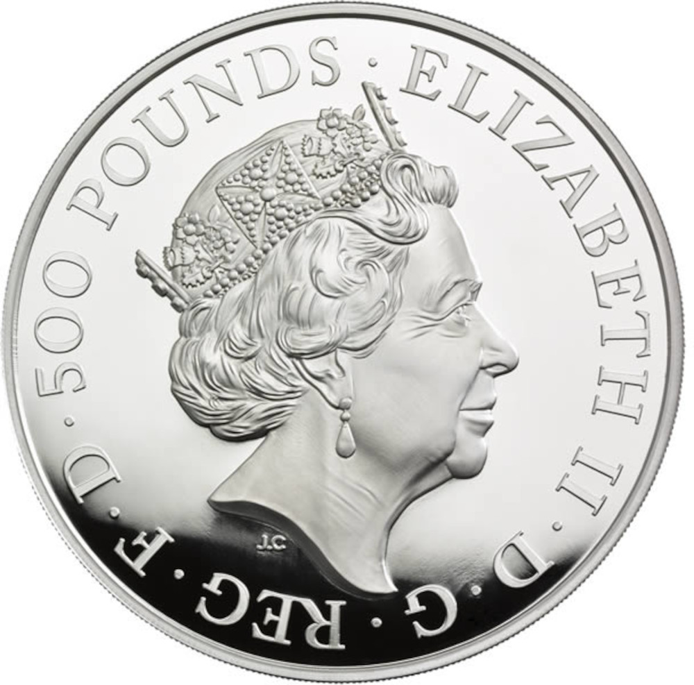 500 Pounds - Elizabeth II Sapphire Jubilee; Silver Proof obverse