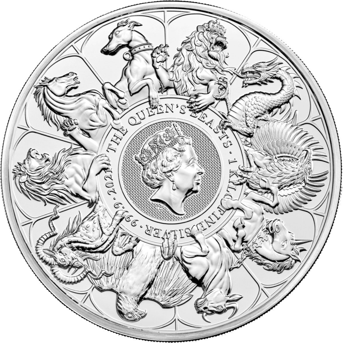 500 Pounds - Elizabeth II The Queen's Beasts Completer; 1 Kilo Fine Silver reverse