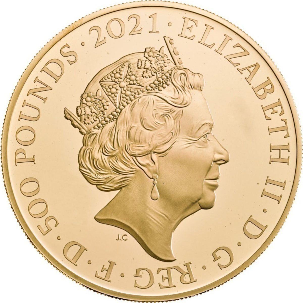500 Pounds - Elizabeth II Three Graces; Gold Piedfort obverse