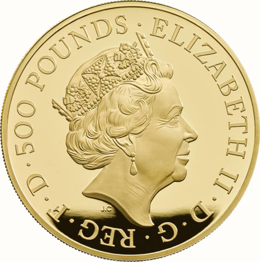 500 Pounds - Elizabeth II Unicorn of Scotland; Gold Proof obverse