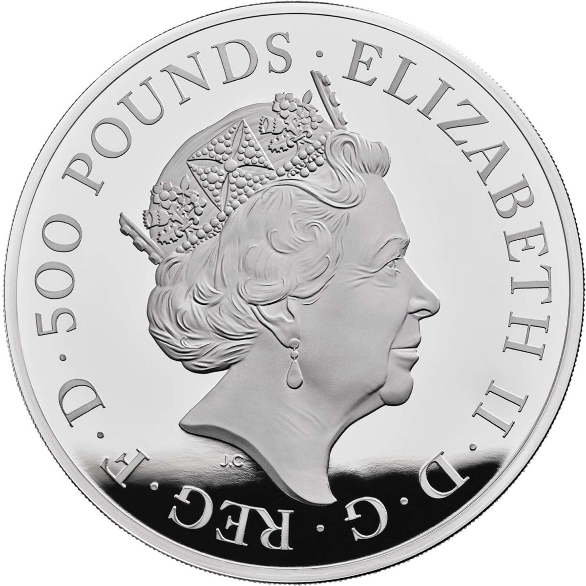 500 Pounds - Elizabeth II White Greyhound of Richmond; Silver Proof obverse