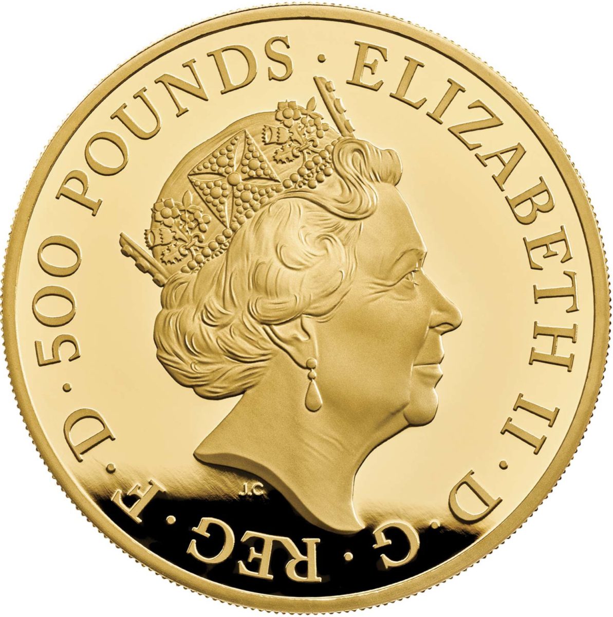 500 Pounds - Elizabeth II White Lion of Mortimer; Gold Proof obverse