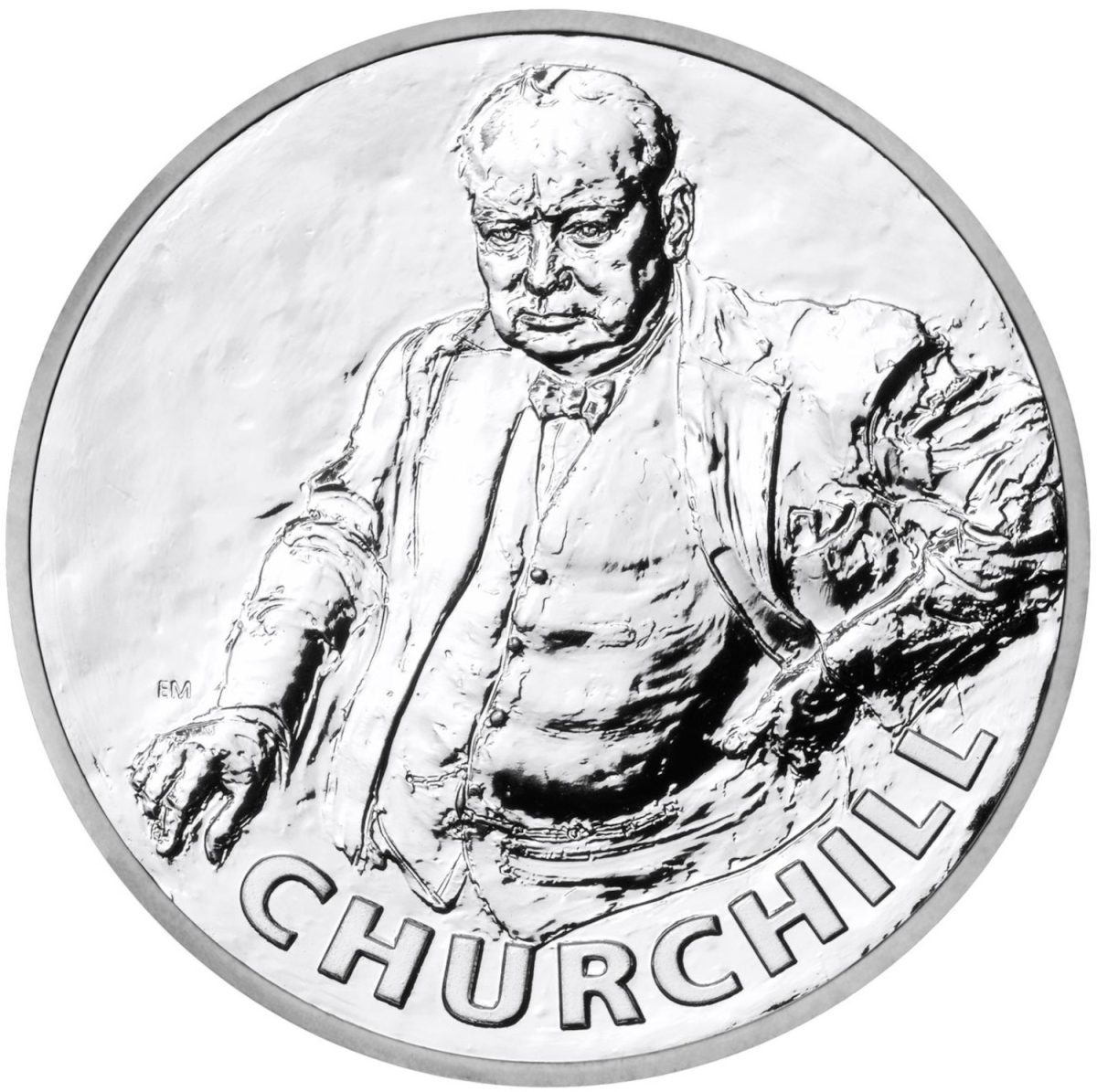 500 Pounds - Elizabeth II Winston Churchill; Silver Proof reverse
