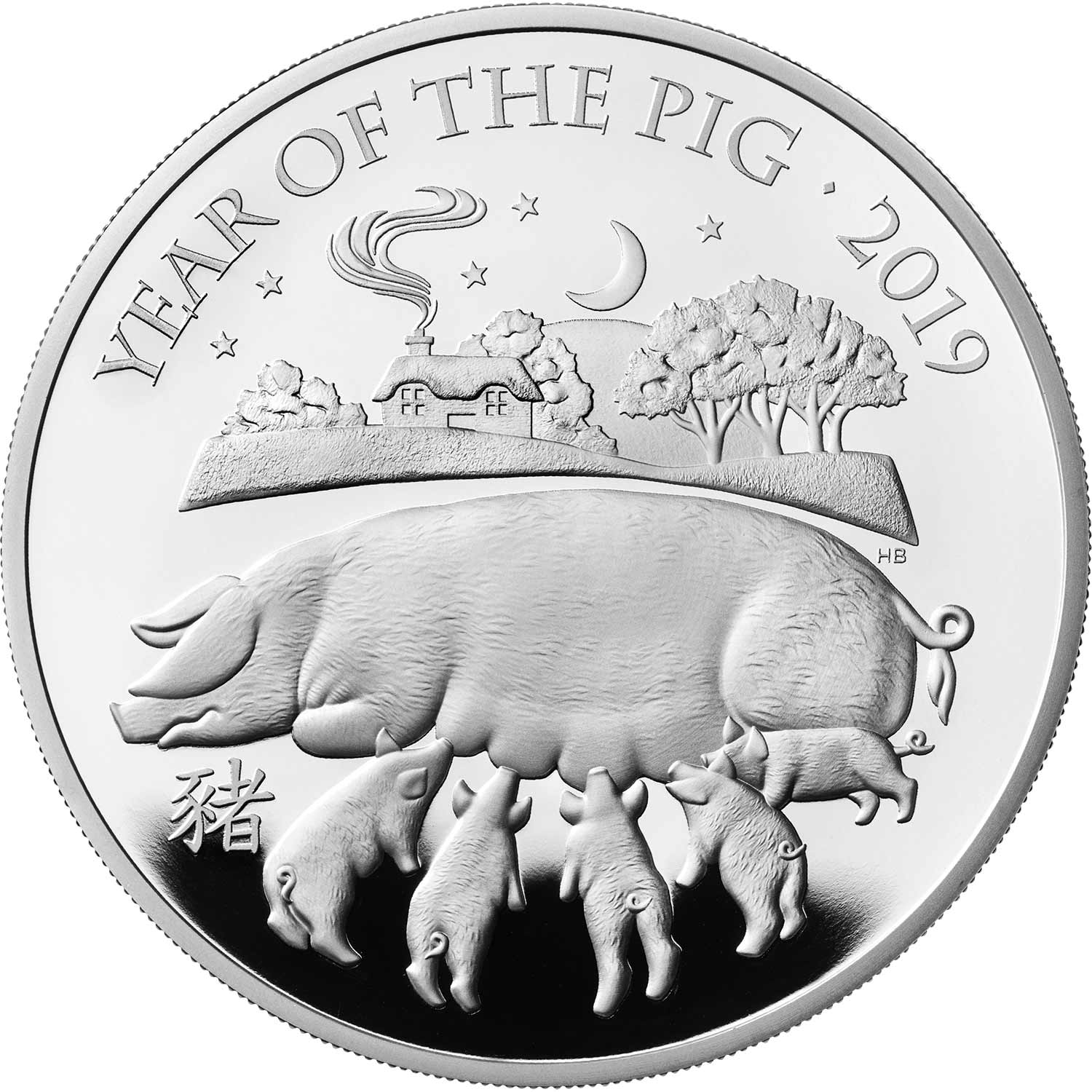 500 Pounds - Elizabeth II Year of the Pig; Silver Proof reverse