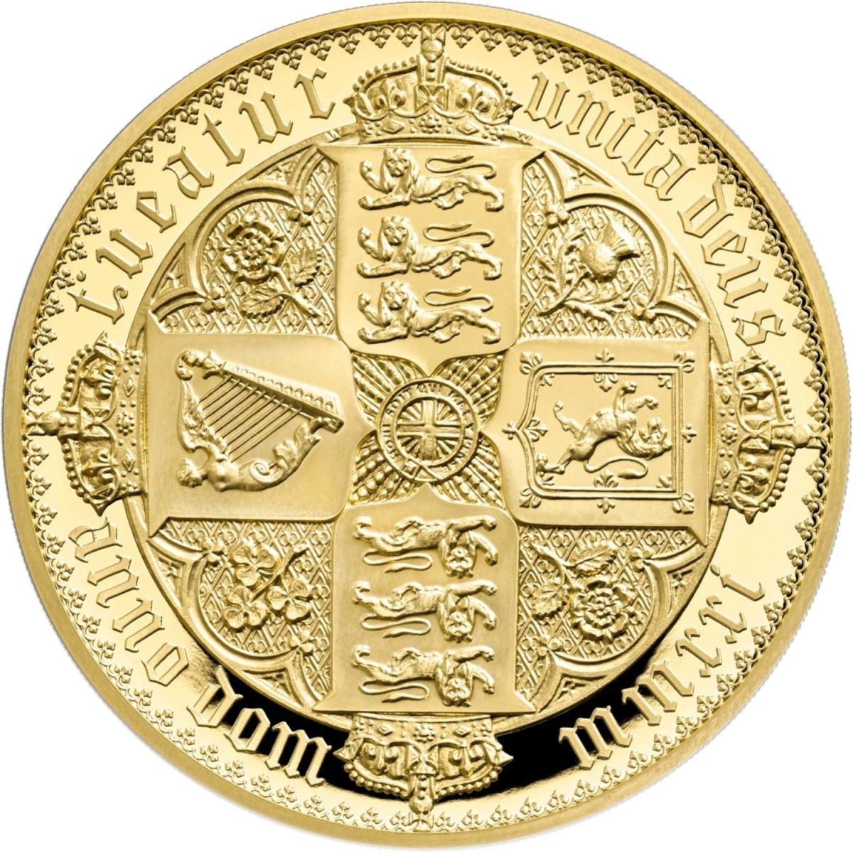 5000 Pounds - Elizabeth II Gothic Crown Quartered Arms; Gold Proof reverse