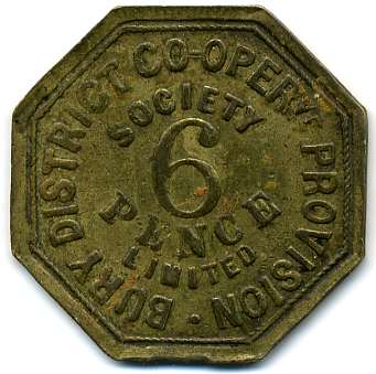 6 Pence - Bury District Co-op Prov SL Lancashire reverse