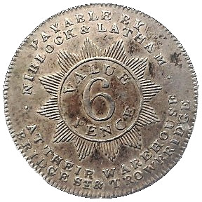 6 Pence Somersetshire - Bristol Bridge / Niblock and Latham reverse