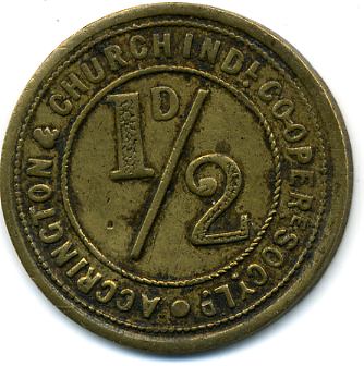 ½ Penny - Accrington and Church C Ind S Lancashire reverse