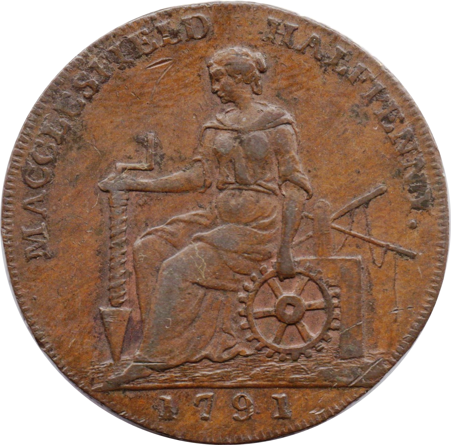 ½ Penny Cheshire - Macclesfield / Charles Roe Copper Works reverse