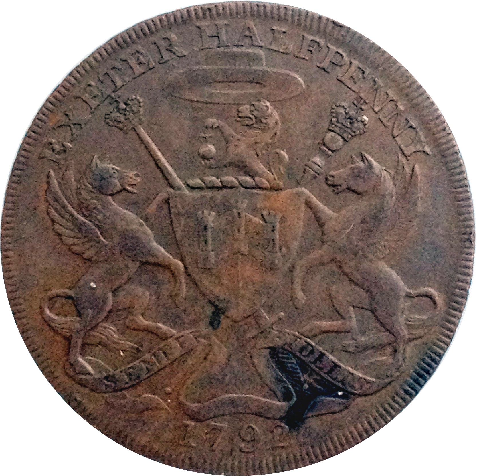 ½ Penny Devonshire - Exeter / S. Kingdon reverse