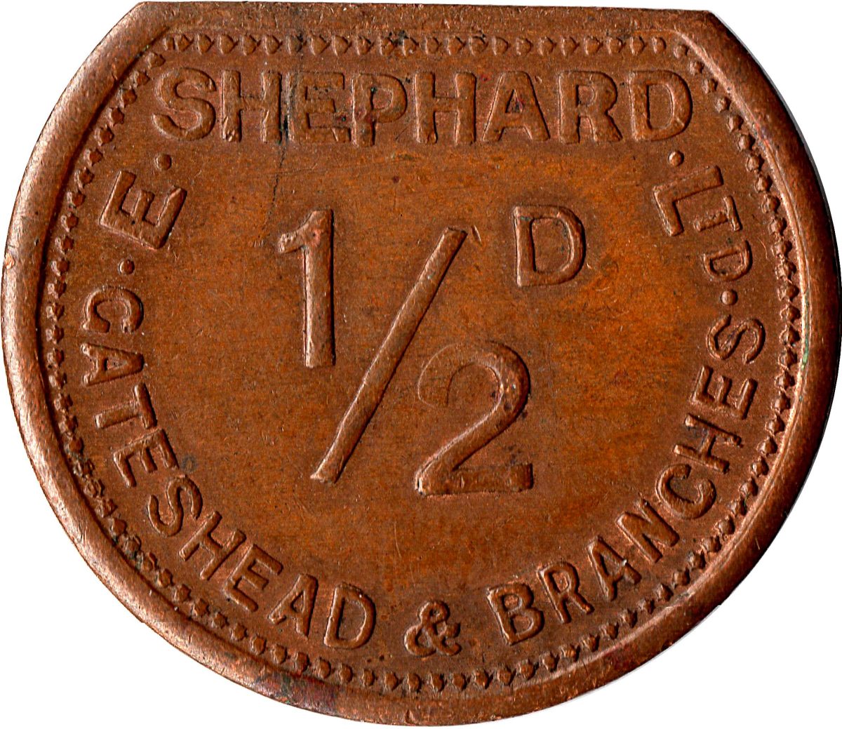 ½ Penny - E. Shephard Ltd Gateshead obverse
