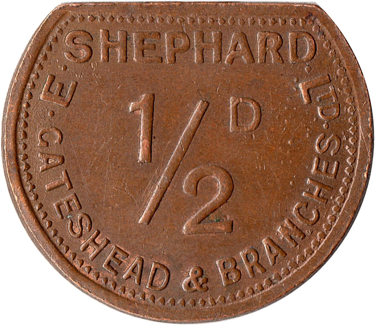 ½ Penny - E. Shephard Ltd Gateshead reverse