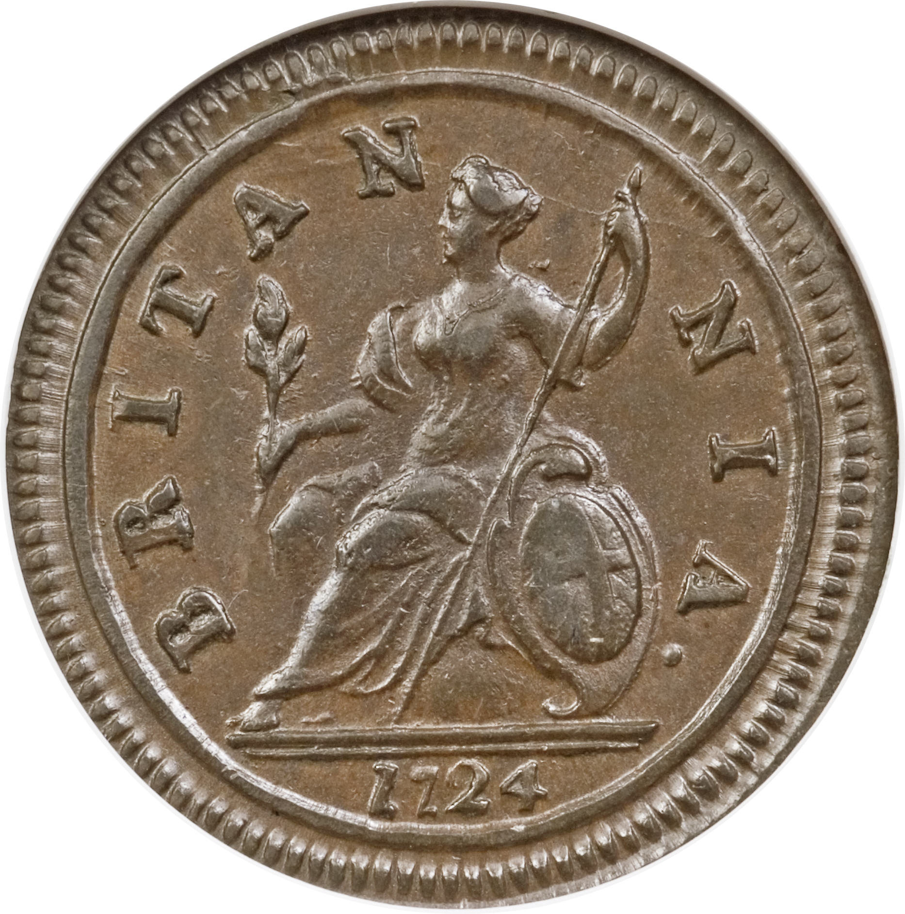 ½ Penny - George I 2nd issue; larger flan reverse