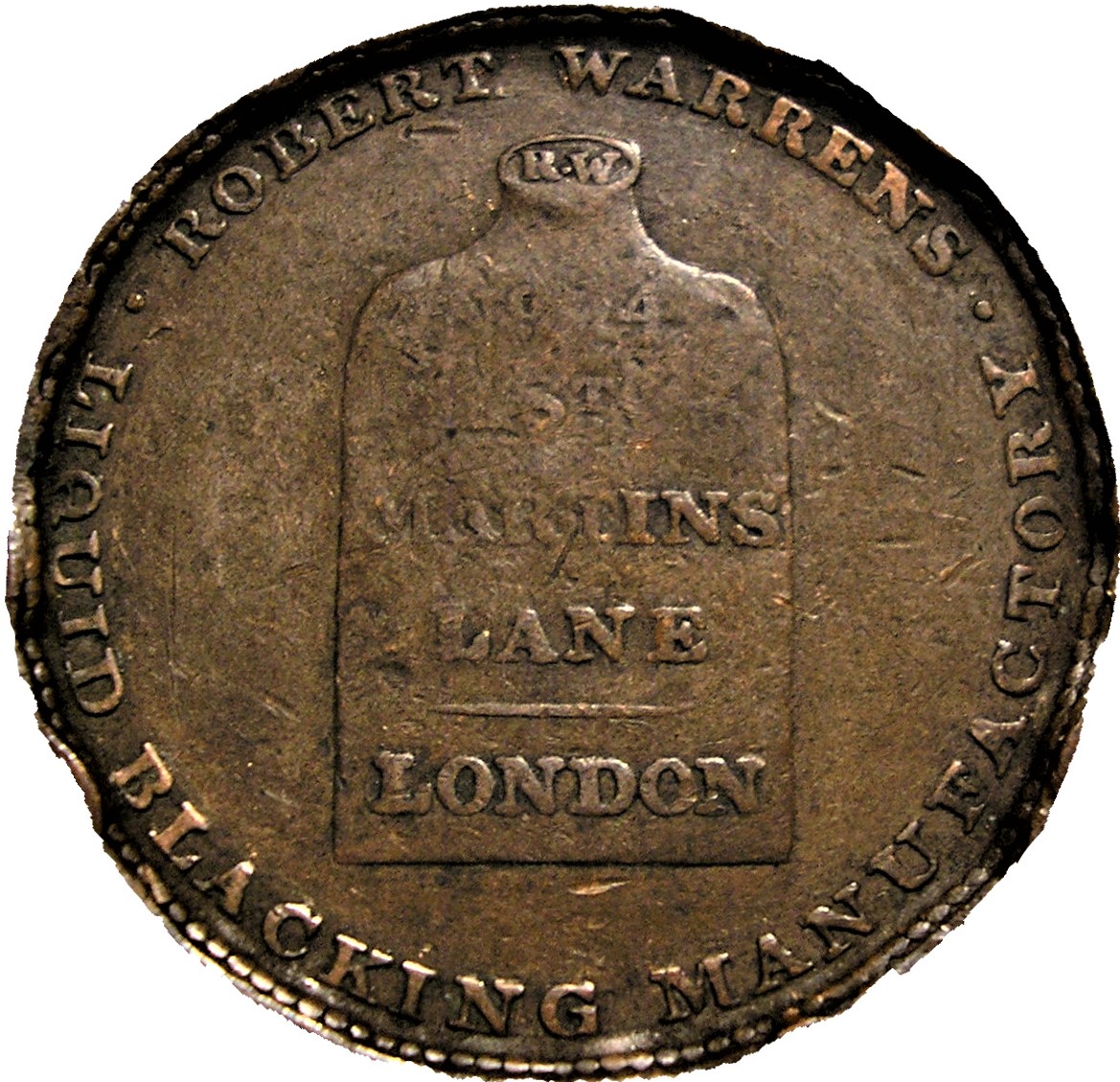 ½ Penny London - Japan Liquid Blacking / R. Warren reverse