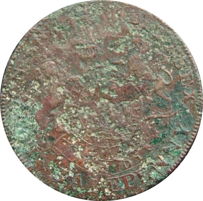 ½ Penny Middlesex - Pidcock's / Two-headed cow reverse