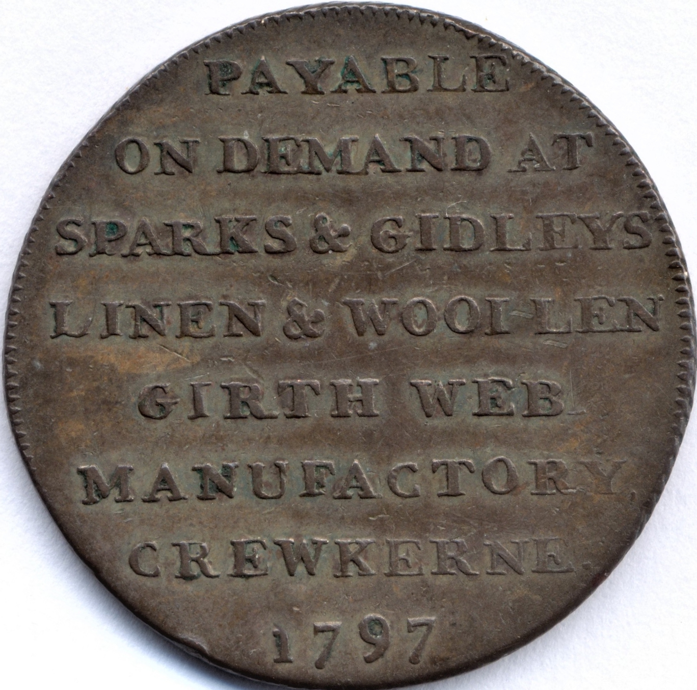 ½ Penny Somerset - Crewkerne / Sparks and Gidleys reverse