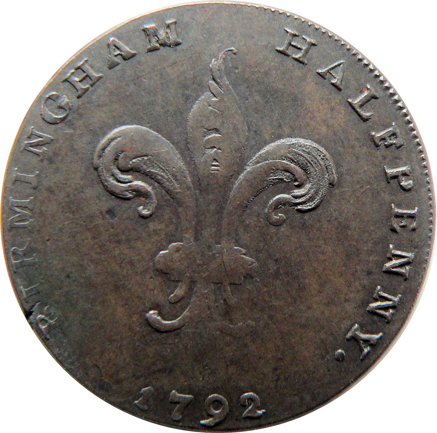 ½ Penny Warwickshire - Birmingham / General Elliot reverse