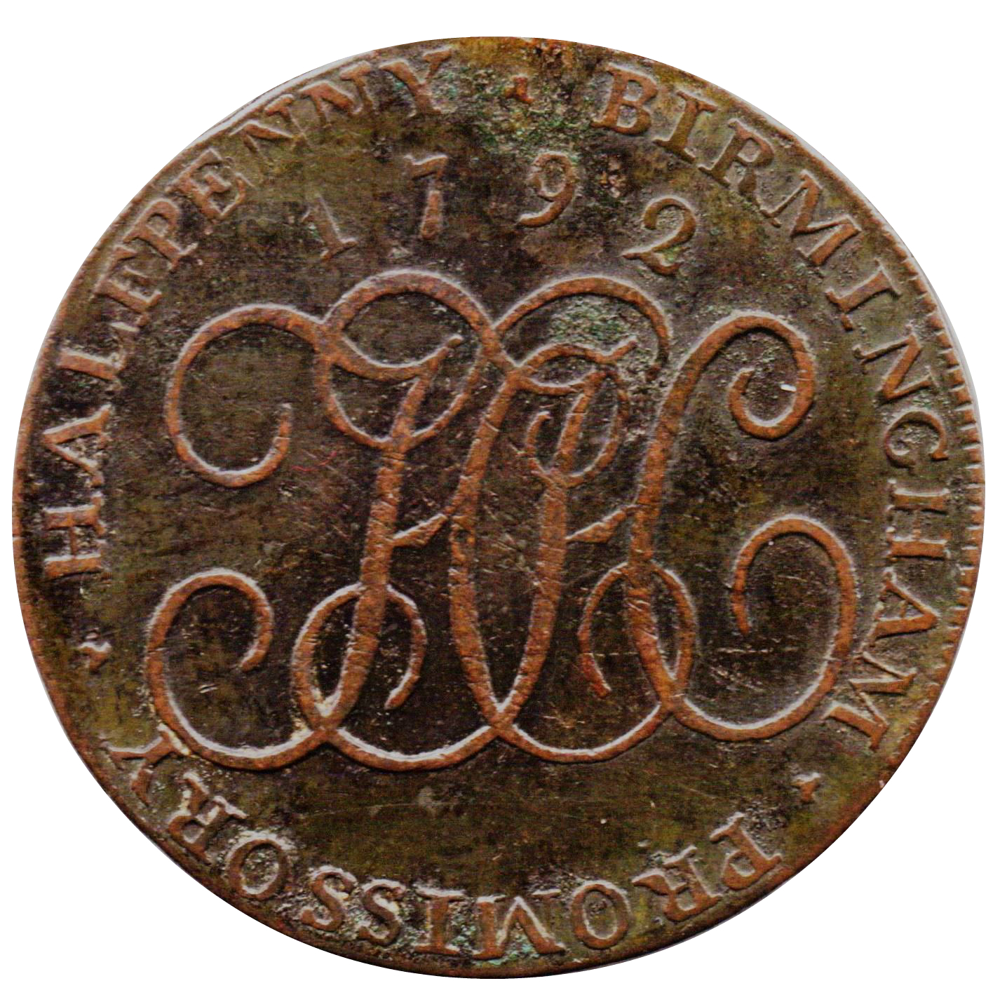 ½ Penny Warwickshire – Birmingham / H. Hickman reverse