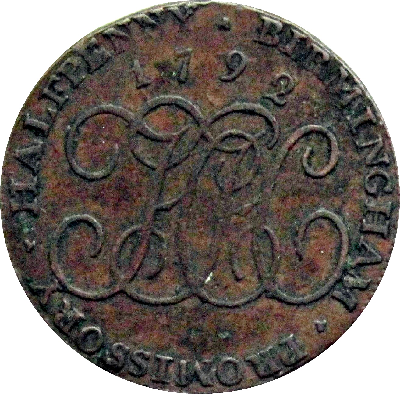 ½ Penny Warwickshire - Birmingham / H. Hickman reverse