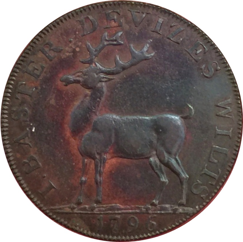 ½ Penny Wiltshire - Devizes / J. Baster reverse