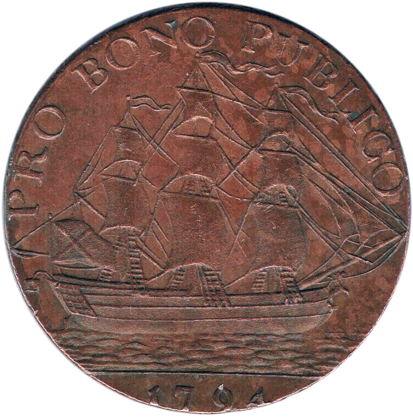 ½ Penny Yorkshire - Hull / Arms, Ship reverse