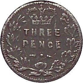 Model 3 Pence - Victoria Old Head reverse