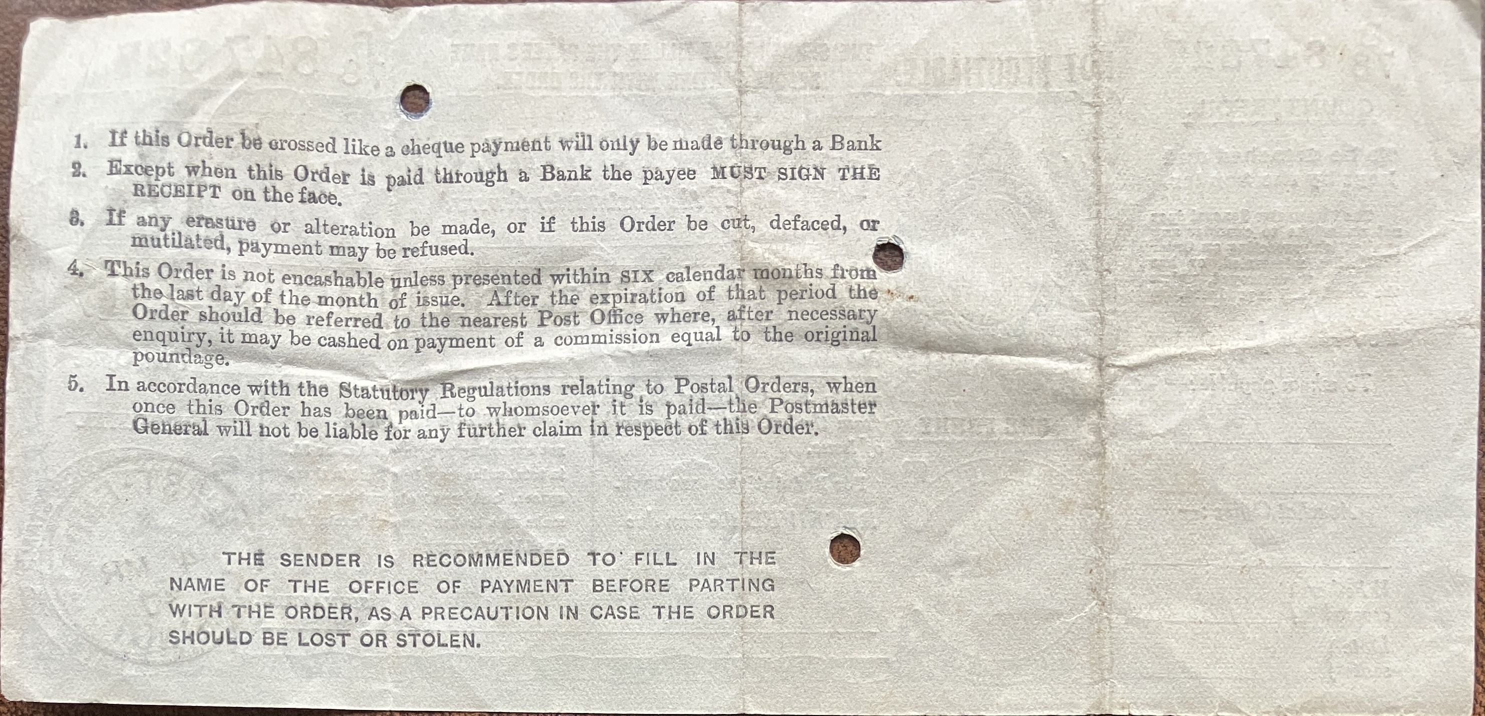 One Shilling Postal Order reverse