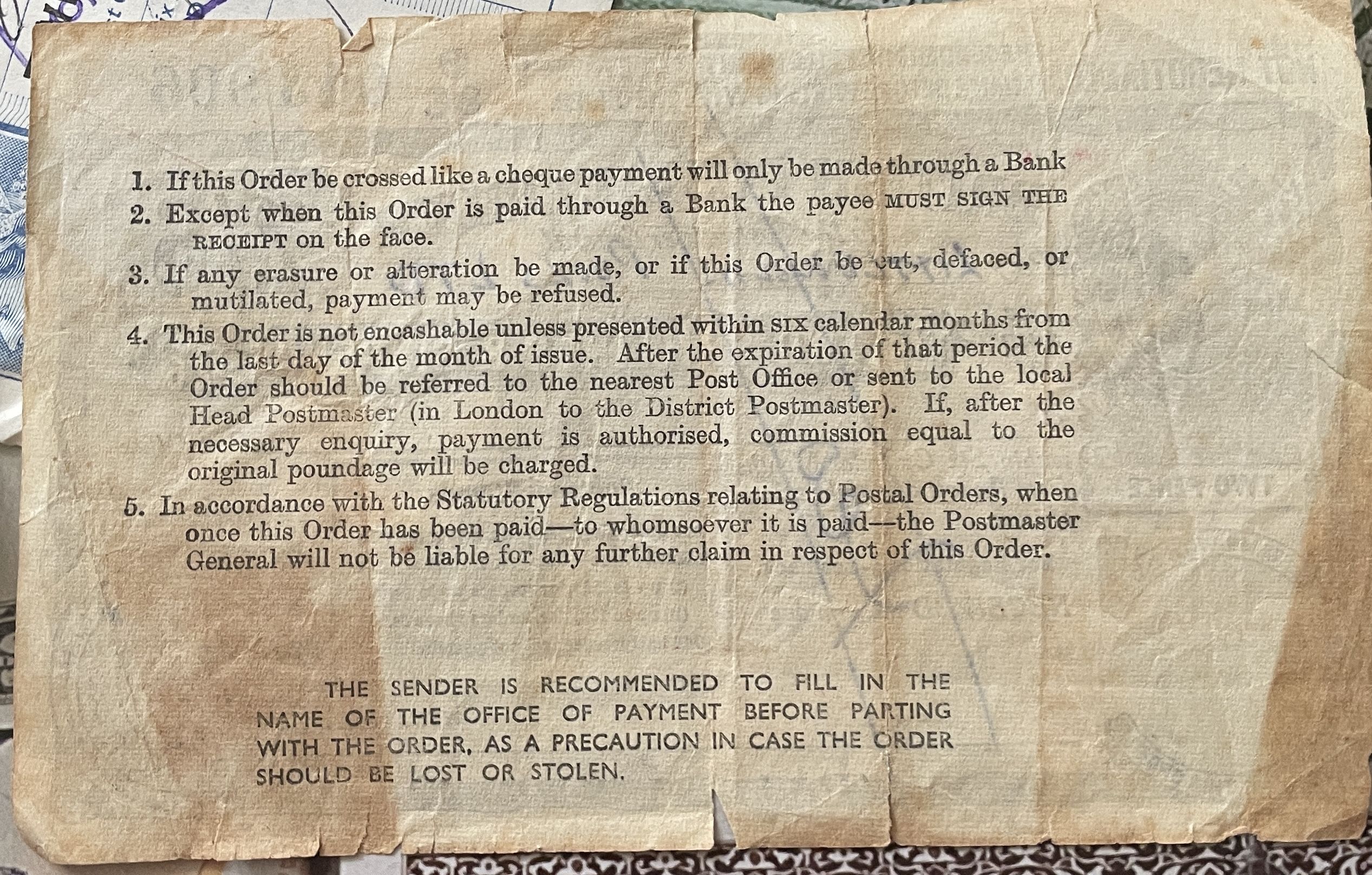 Postal Order - Two Shillings Six Pence reverse