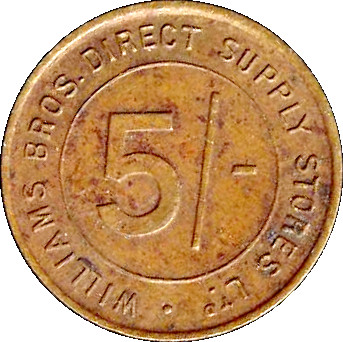 Token - 5 Shillings - Williams Bros. Direct Supply Stores Ltd reverse