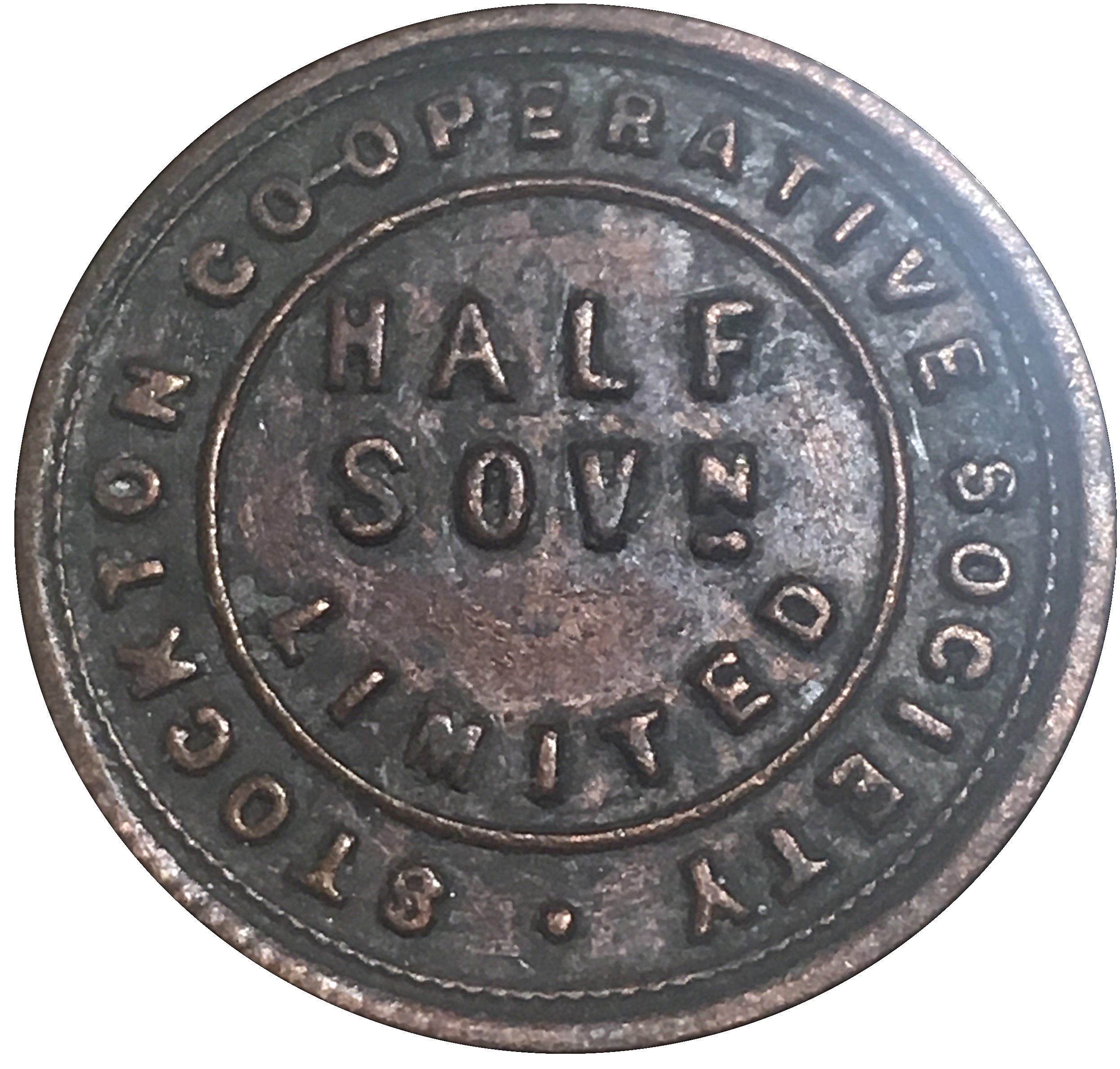 Token - ½ Sovereign - Stockton Co-op Society LTD Co-operative Token obverse