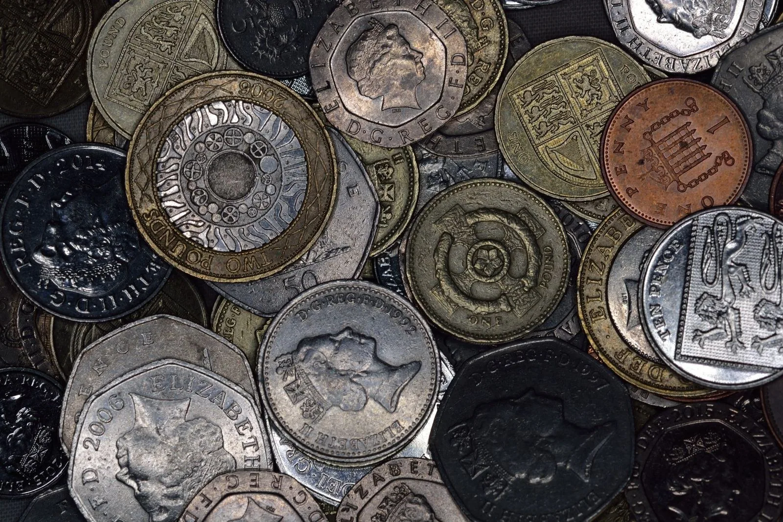 Various British coins Close-up of various British coins