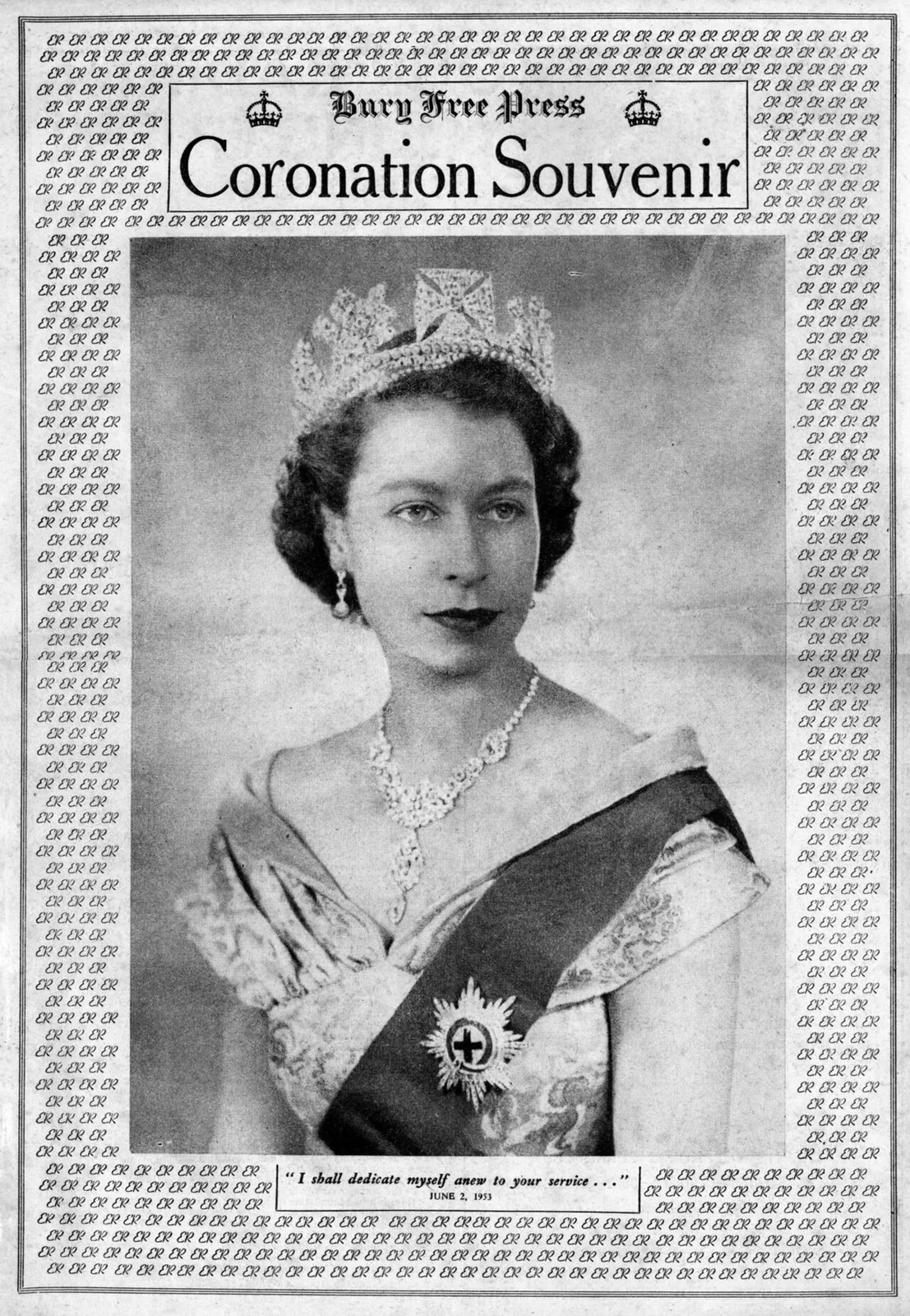 Coronation souvenir front page, 1953 Coronation souvenir front page, 2 June 1953