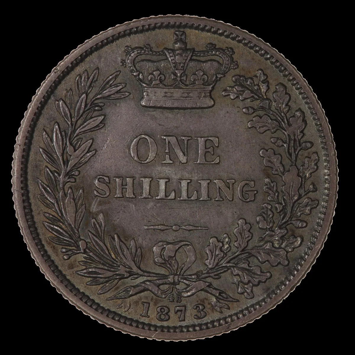 1873 shilling reverse Reverse of a Victorian shilling dated 1873