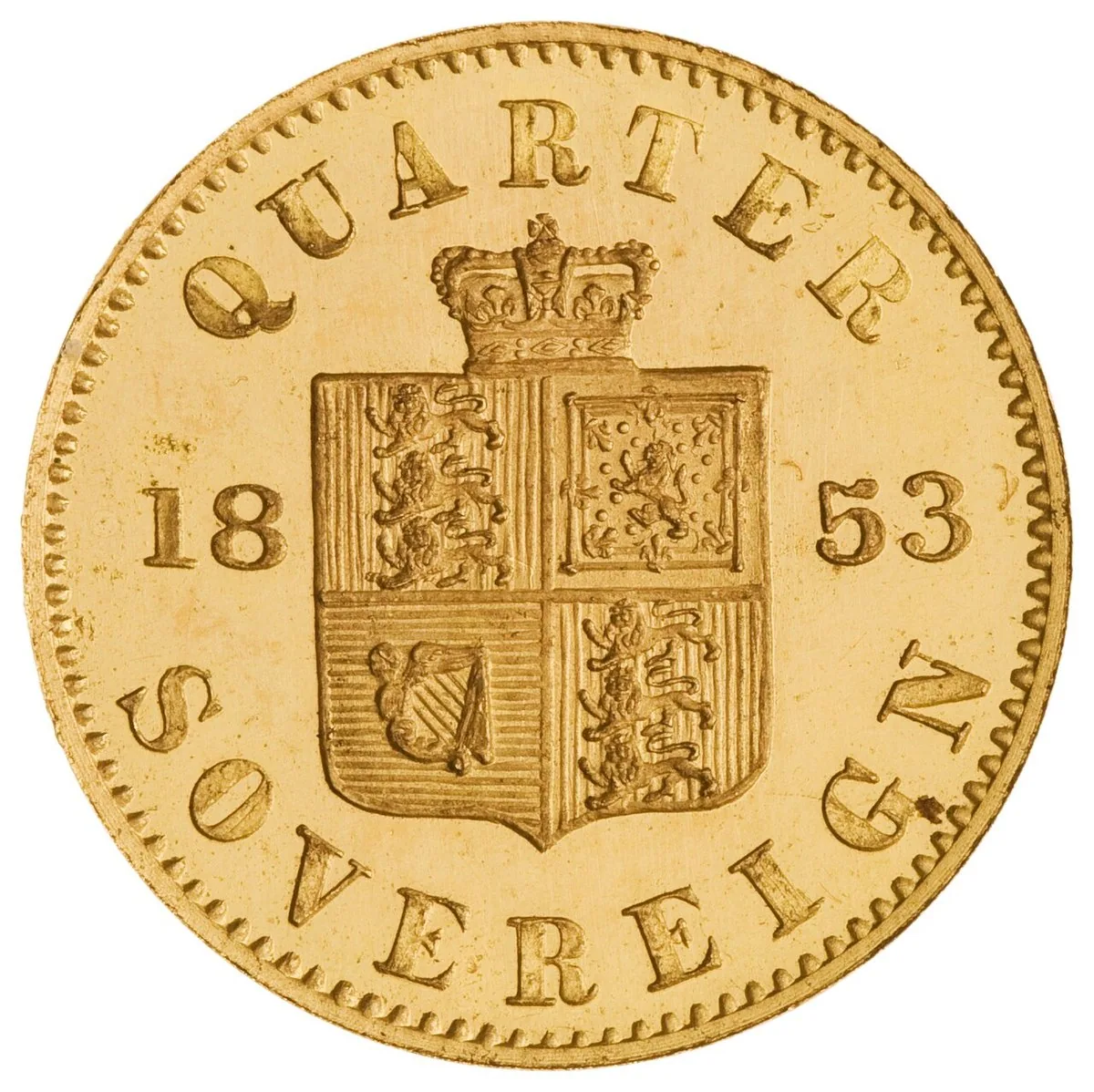 Gold quarter sovereign of 1853, reverse