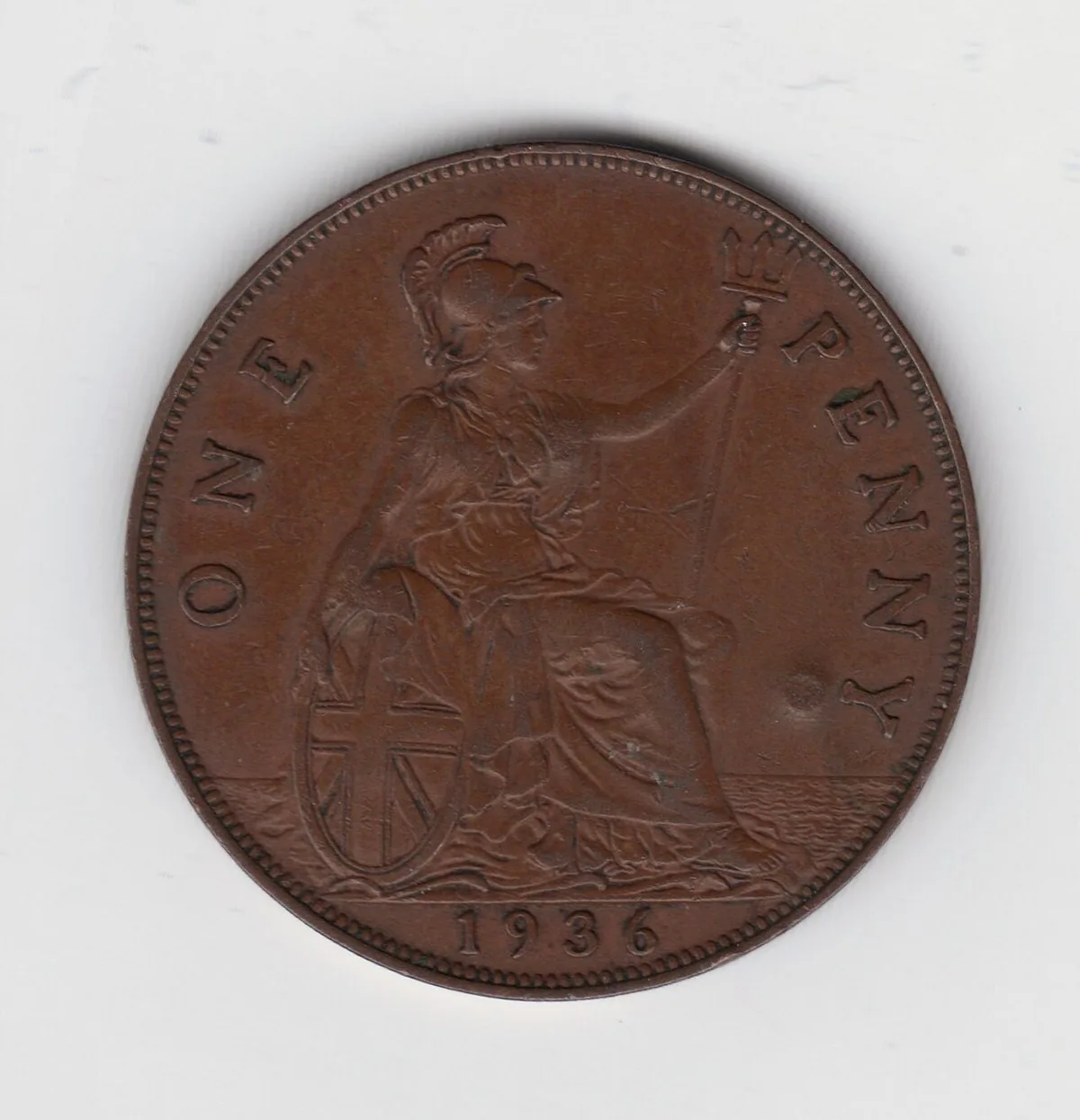 Penny (1936) reverse Reverse of a 1936 British penny showing Britannia