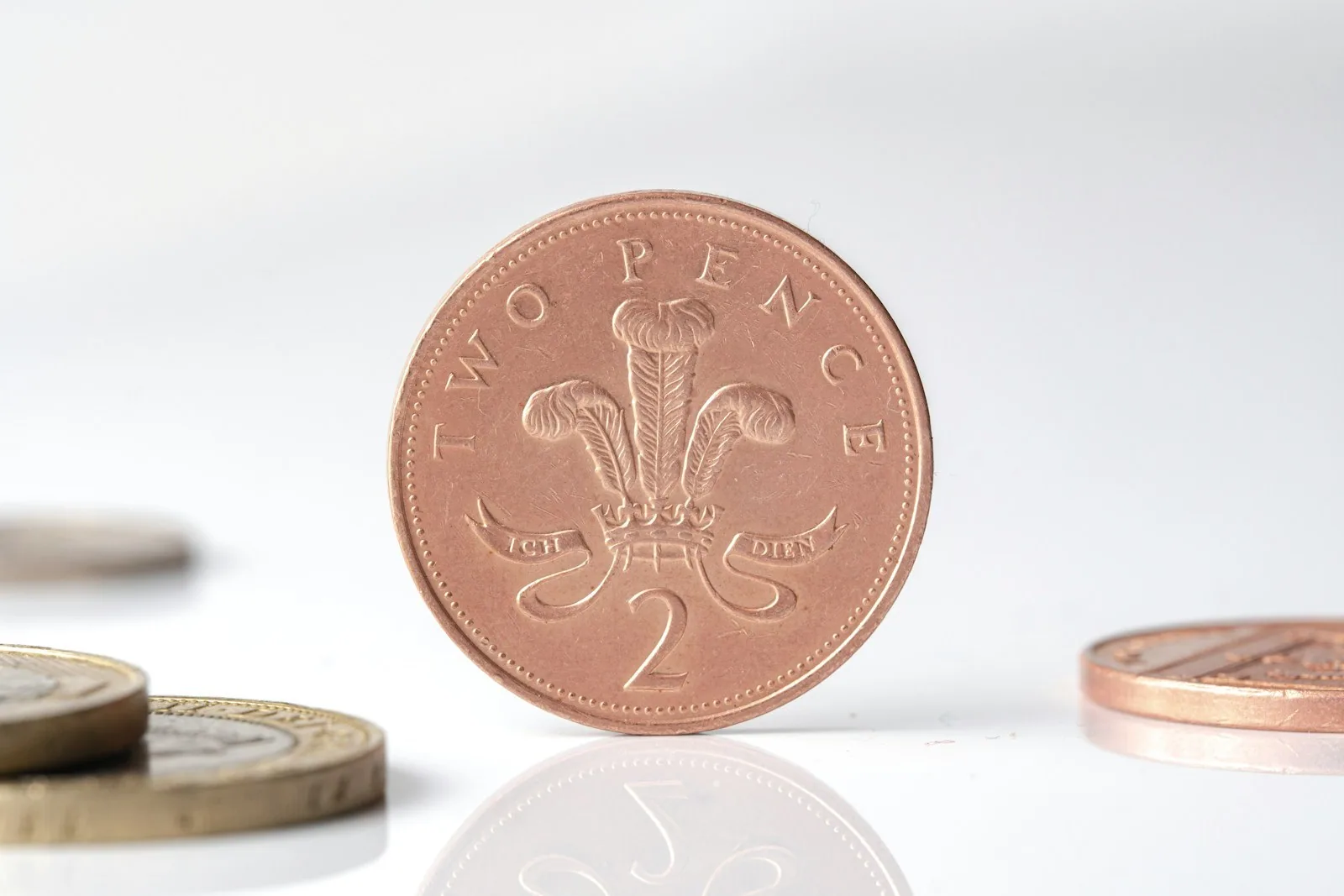 Upright 2p coin British two pence coin standing upright