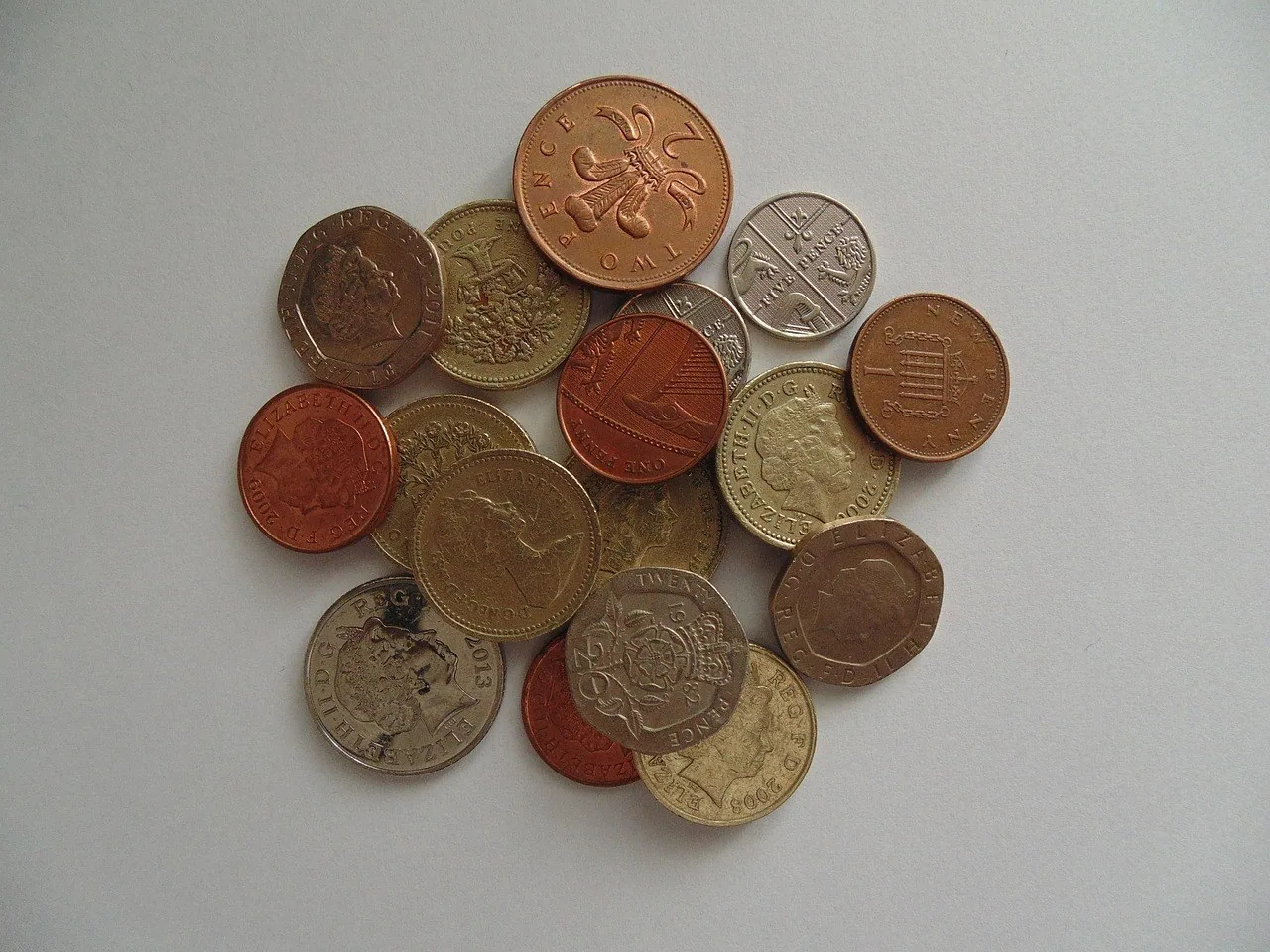 British pound coins and other coins together