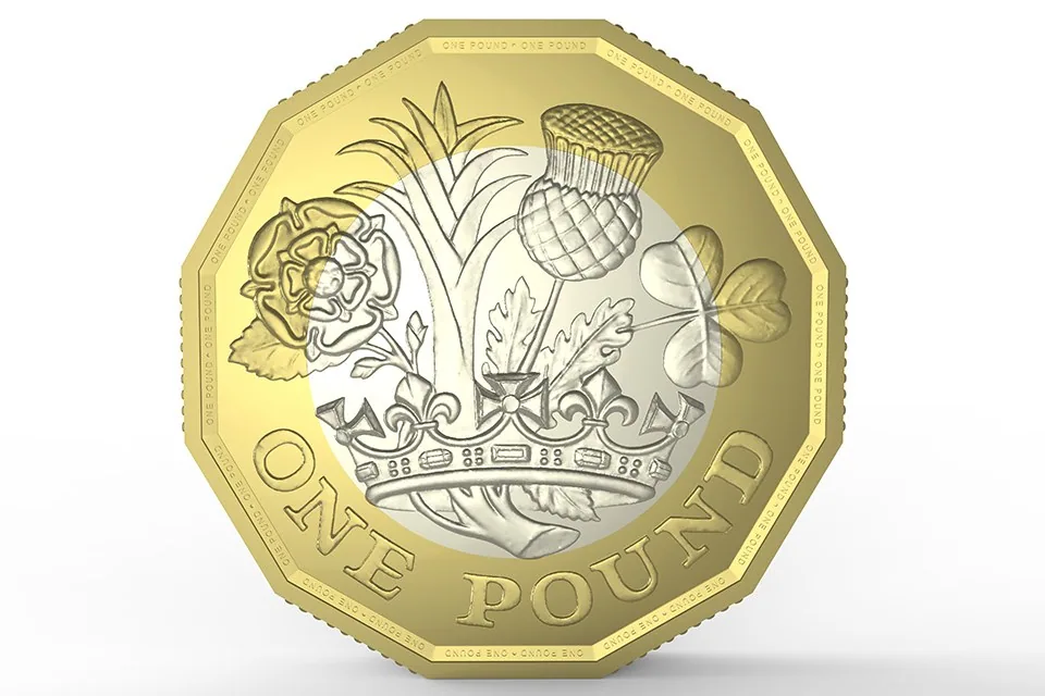 New 12-sided pound coin reverse Reverse of the new 12-sided pound coin, from a government announcement