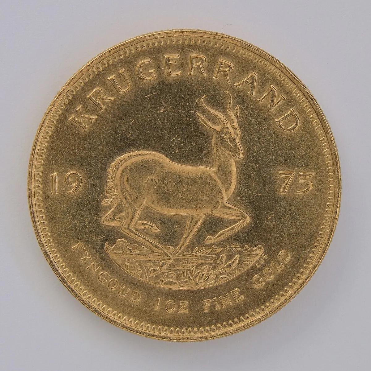 1975 one-ounce Krugerrand showing the springbok
