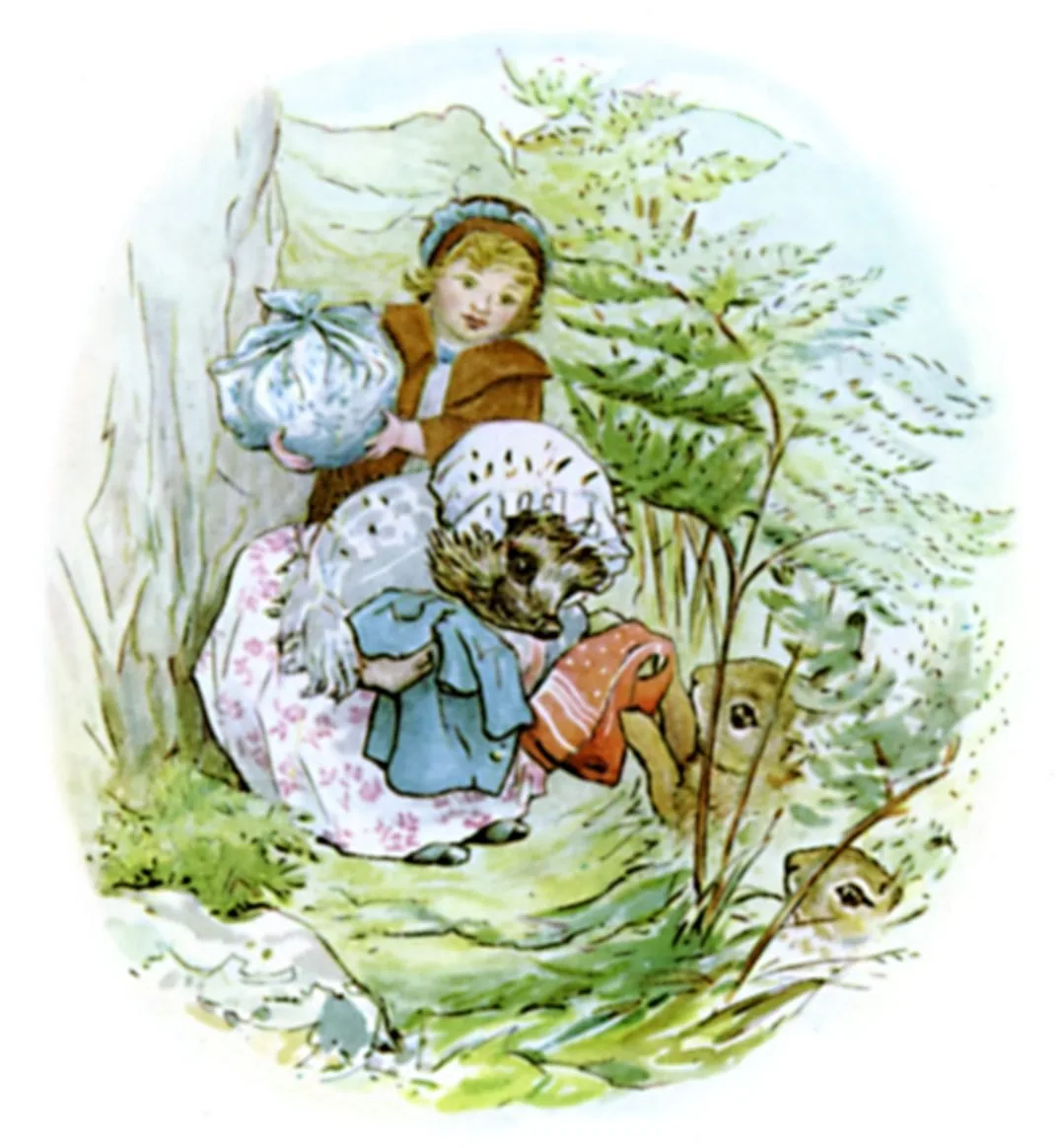 Beatrix Potter illustration of Lucie and Mrs Tiggy-Winkle Beatrix Potter illustration of Lucie and Mrs Tiggy-Winkle